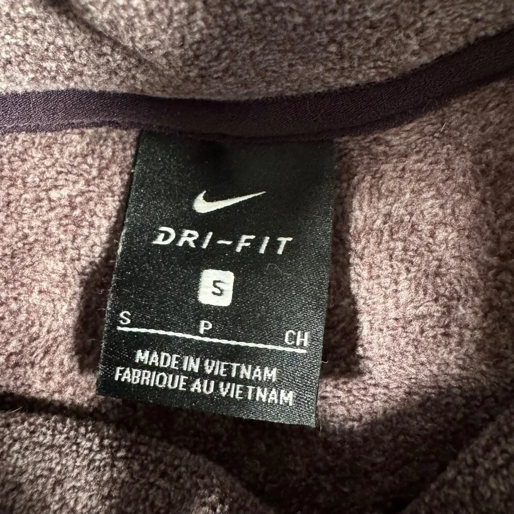 Nike Pullover Womens Small Purple Cowl Neck Dri-FIT Fleece‎ Embroidered Logo Zip